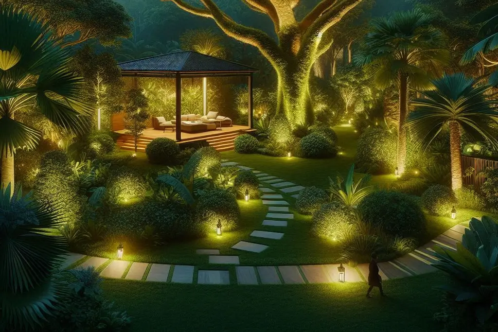 Iluminação no jardim: técnicas para destacar seus espaços verdes à noite